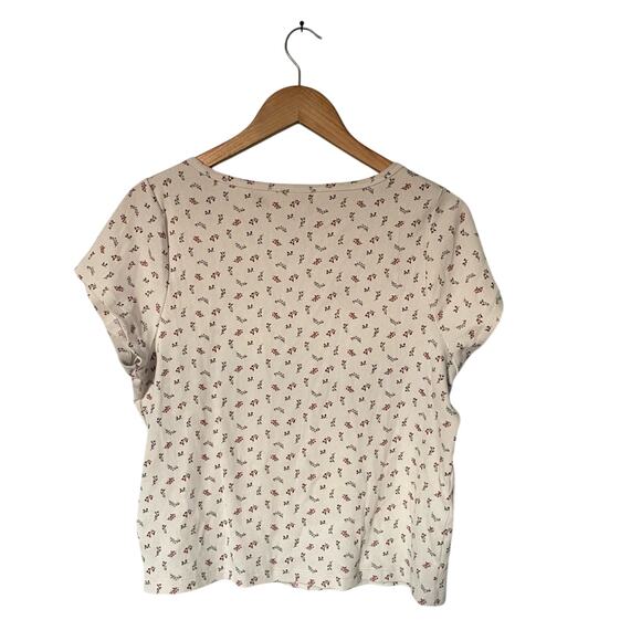 Old Navy White Ditsy Floral Short Sleeve Button up Crop Blouse 90s Style XL - Picture 2 of 6